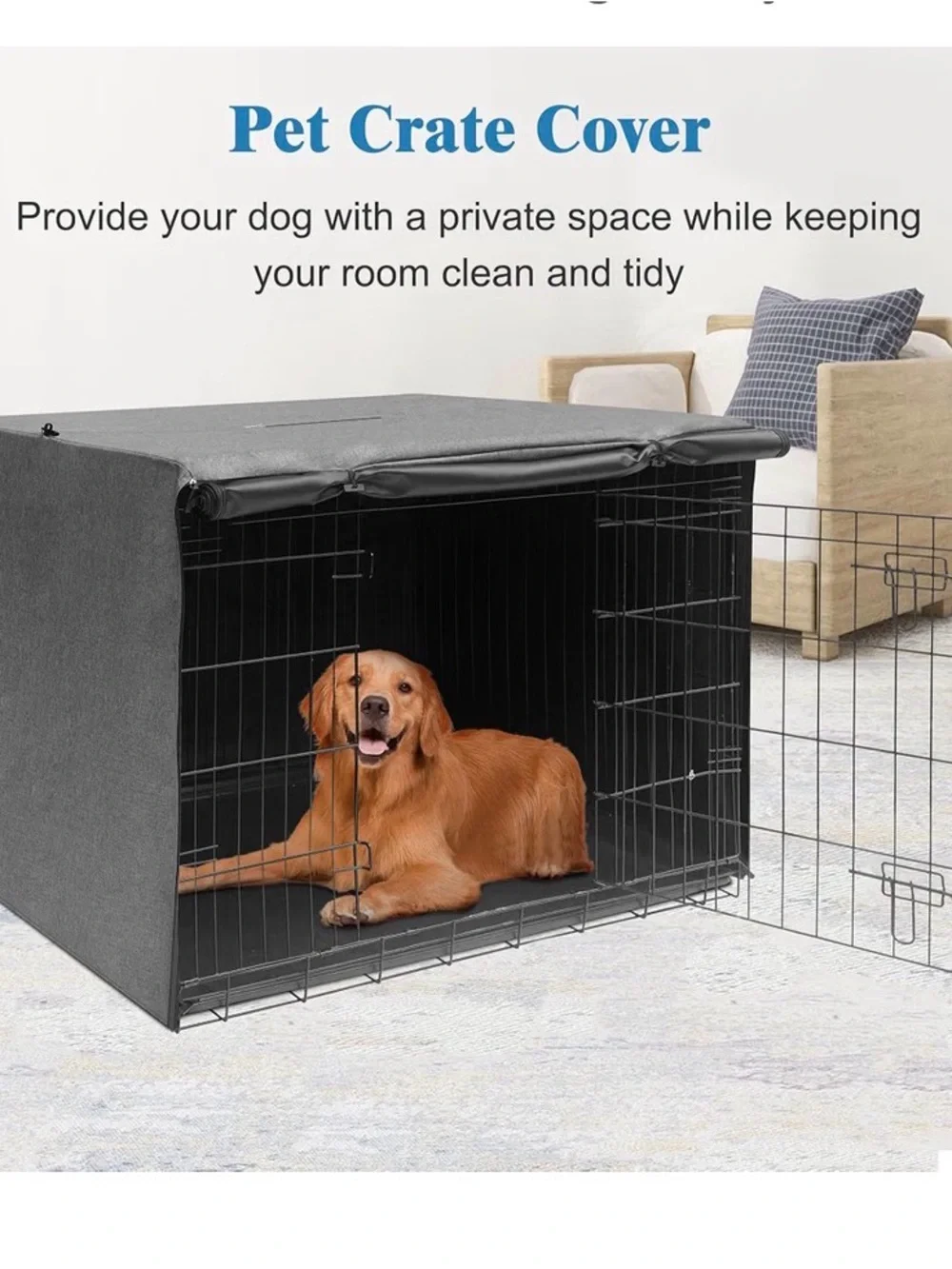 Deblue 42 inches Dog Crate Cover, Sturdy Windproof Pet Kennel Cover Gray color